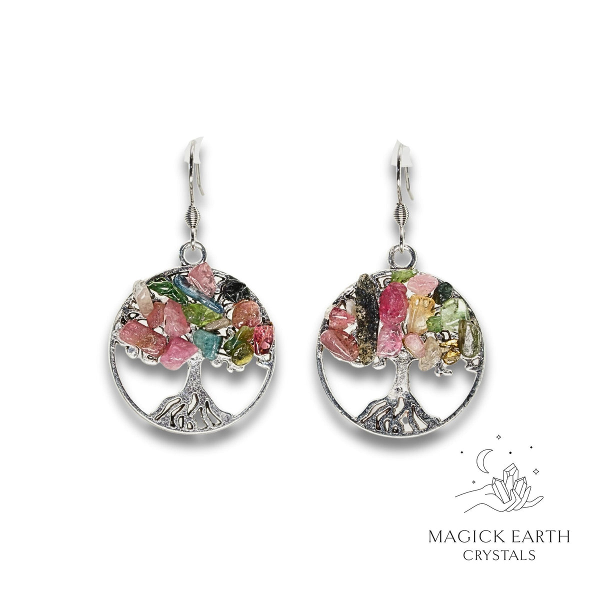 Tourmaline Tree of Life Earrings For Vibrant Alignment