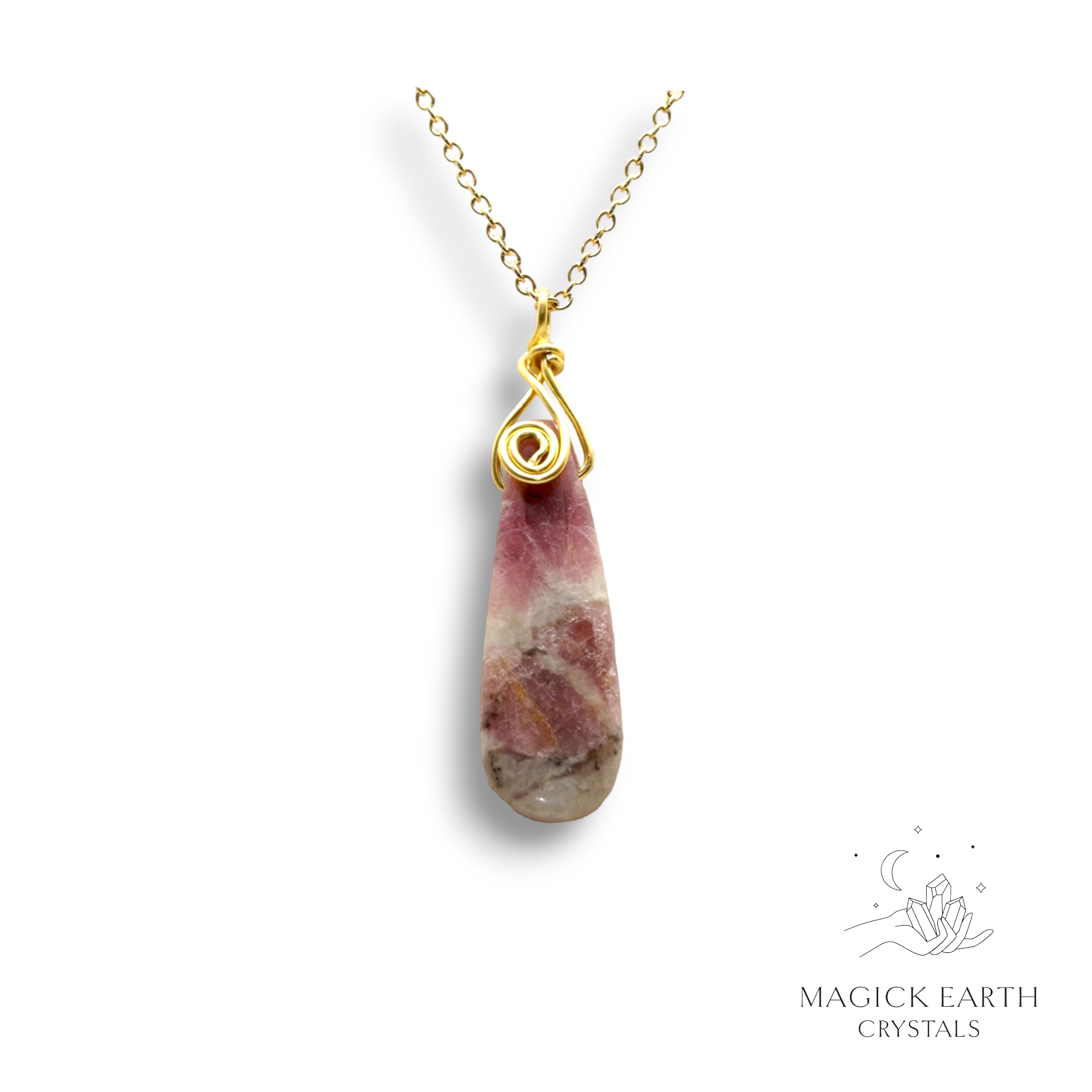 Natural Tourmaline wire wrapped tearpdrop pendant