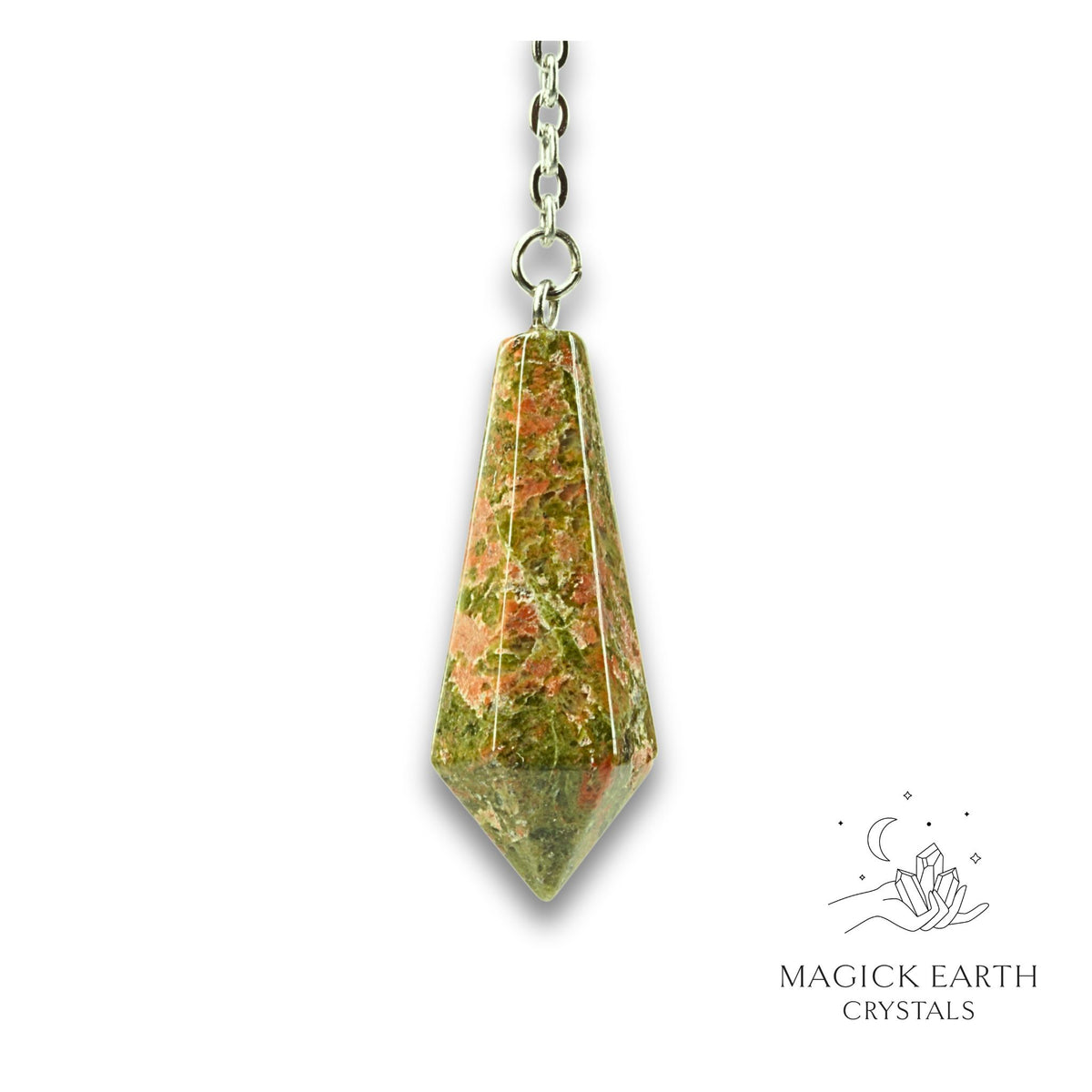 Unakite crystal Bullet Pendulum Vertical View for Heartfelt grace