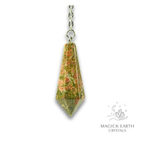 Unakite crystal Bullet Pendulum Vertical View for Heartfelt grace