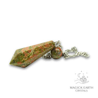 Natural Unakite crystal bullet pendulum view a