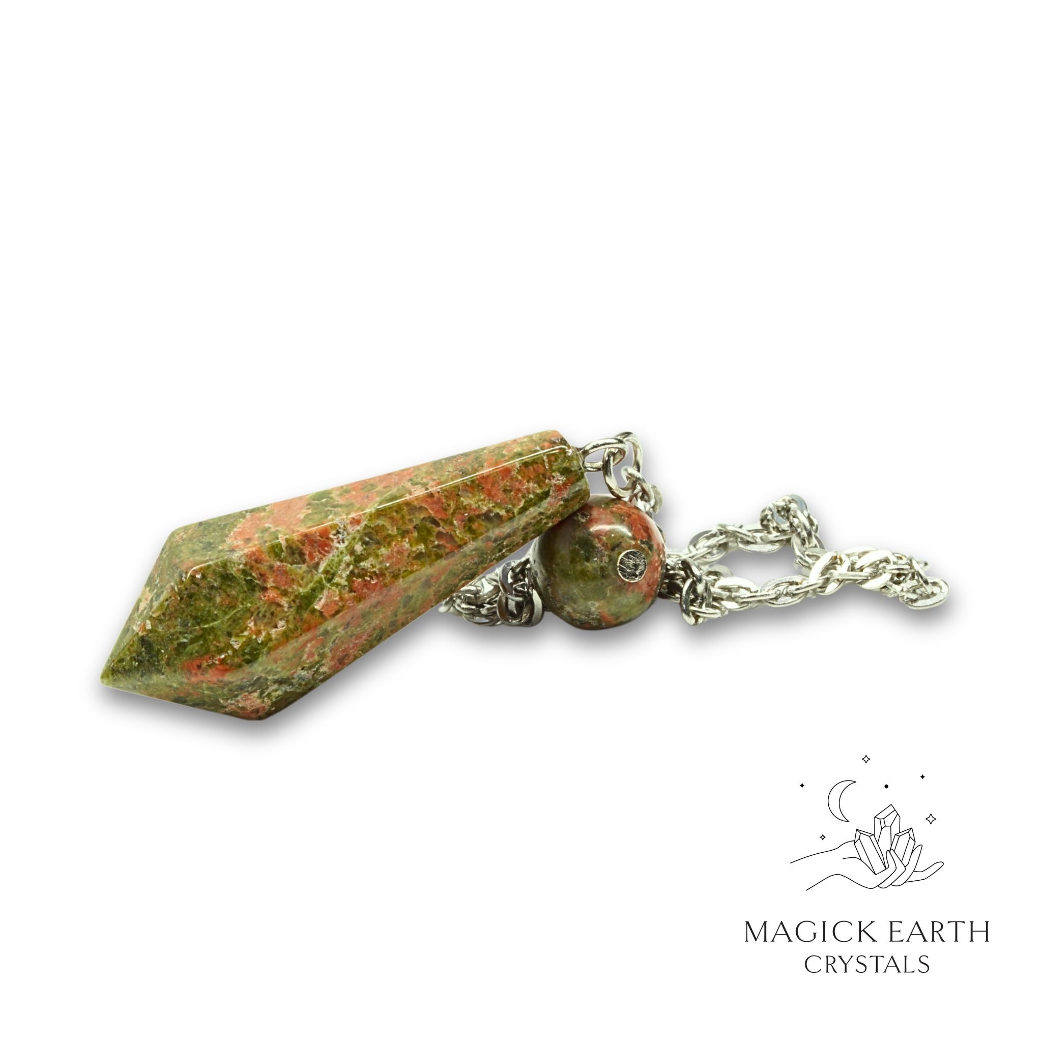Natural Unakite crystal bullet pendulum view a