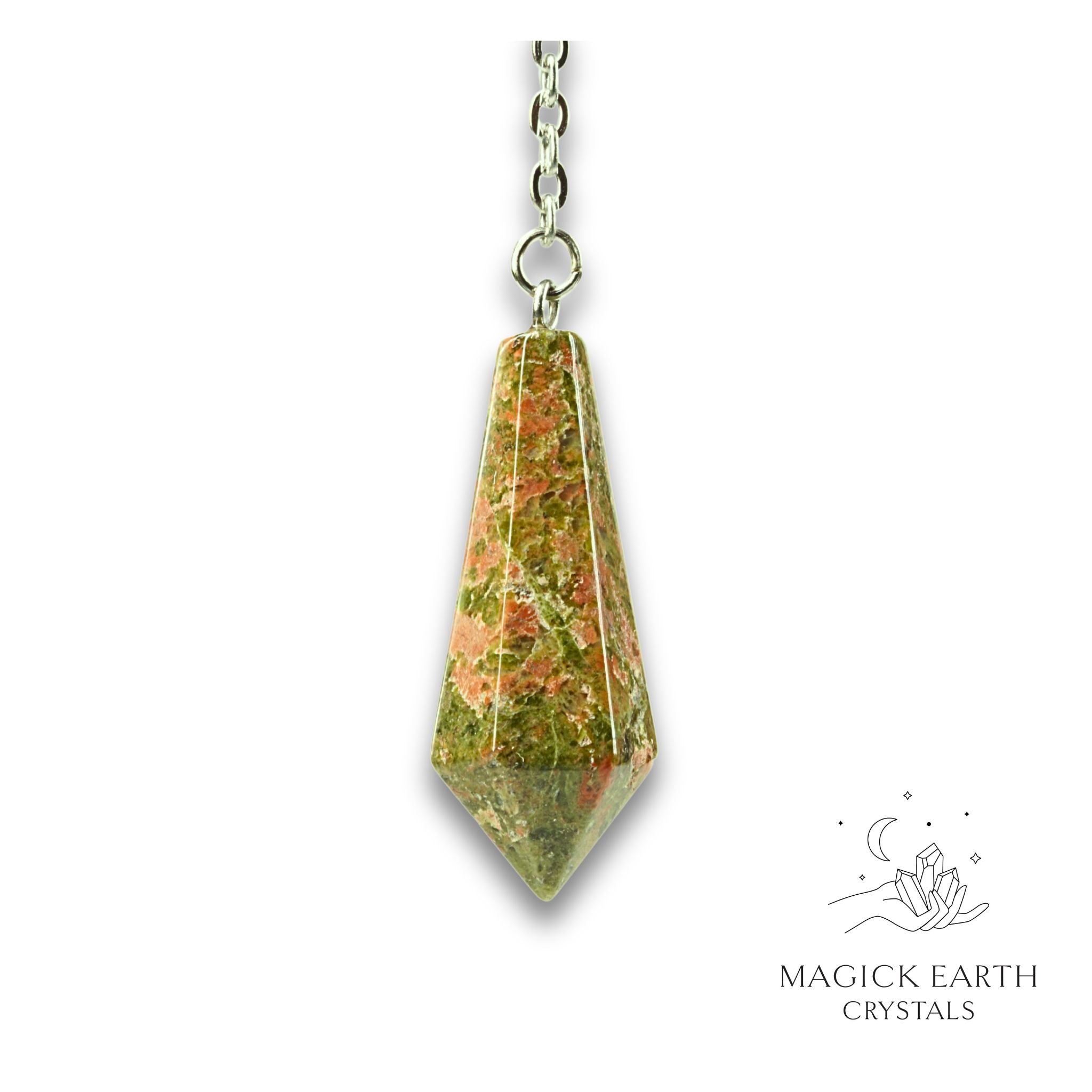 Natural Unakite crystal bullet pendulum view b