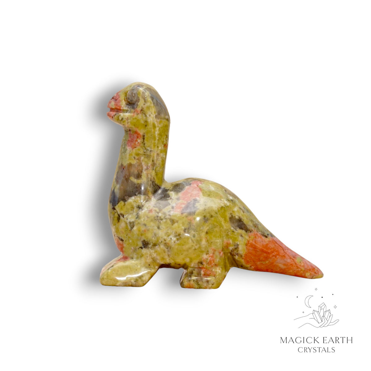 Natural Unakite crystal dinosaur figurine view b