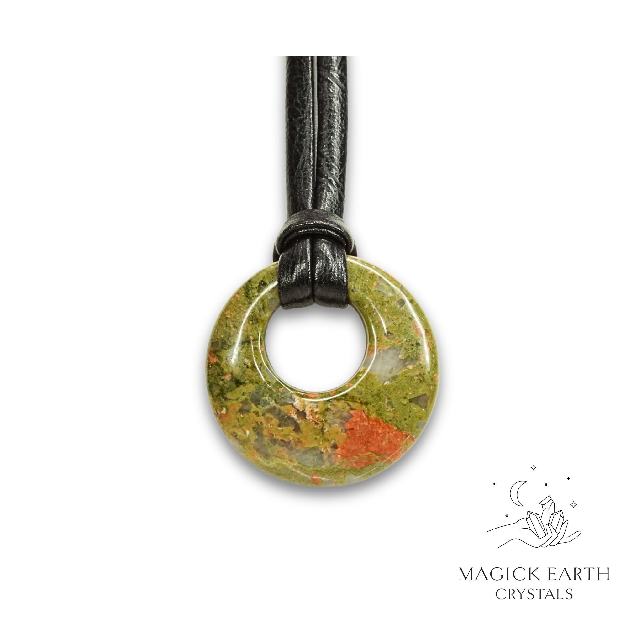 Natural Unakite crystal offset donut pendant