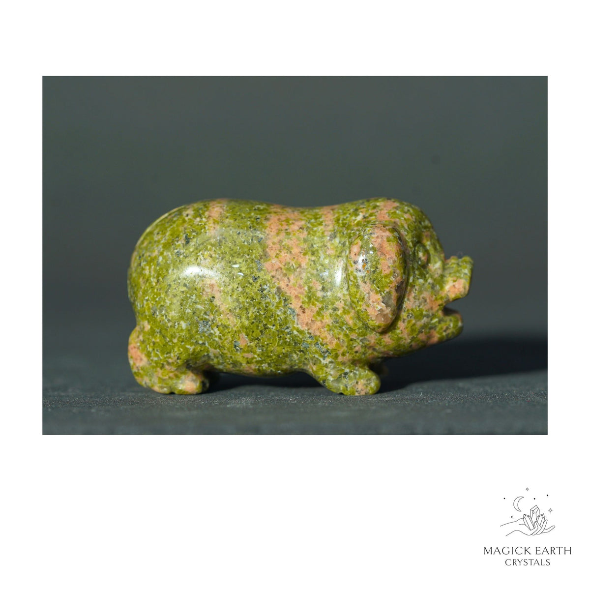 Natural Unakite crystal pig figurine view a