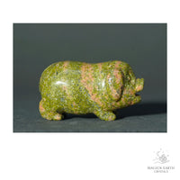 Natural Unakite crystal pig figurine view a