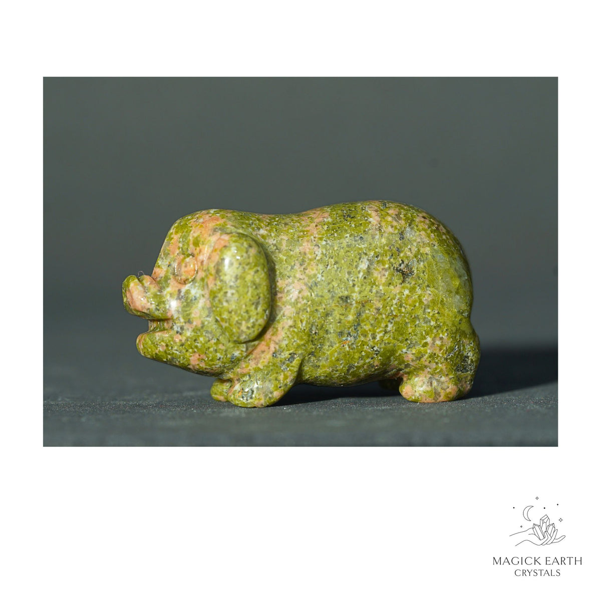 Natural Unakite crystal pig figurine view b
