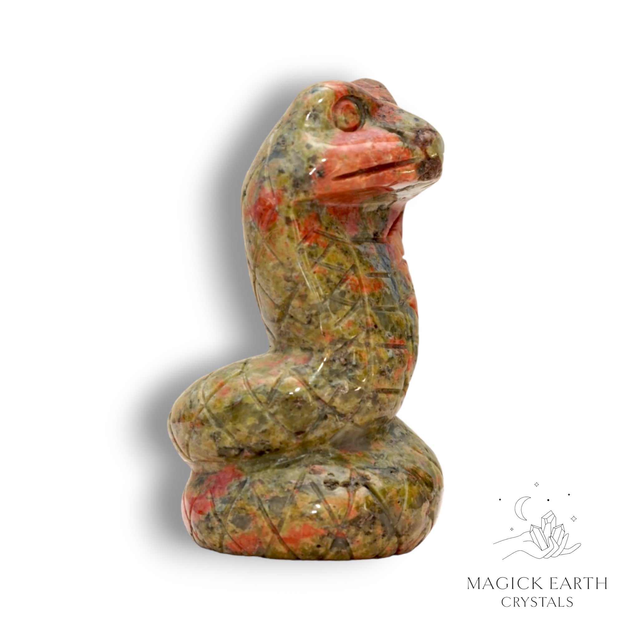 Natural Unakite crystal snake figurine view a