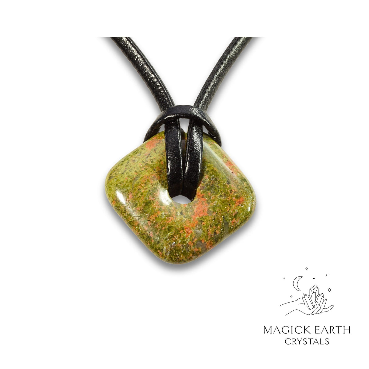 Natural Unakite diamond shaped donut pendant