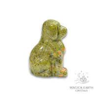 Natural Unakite crystal dog figurine view a
