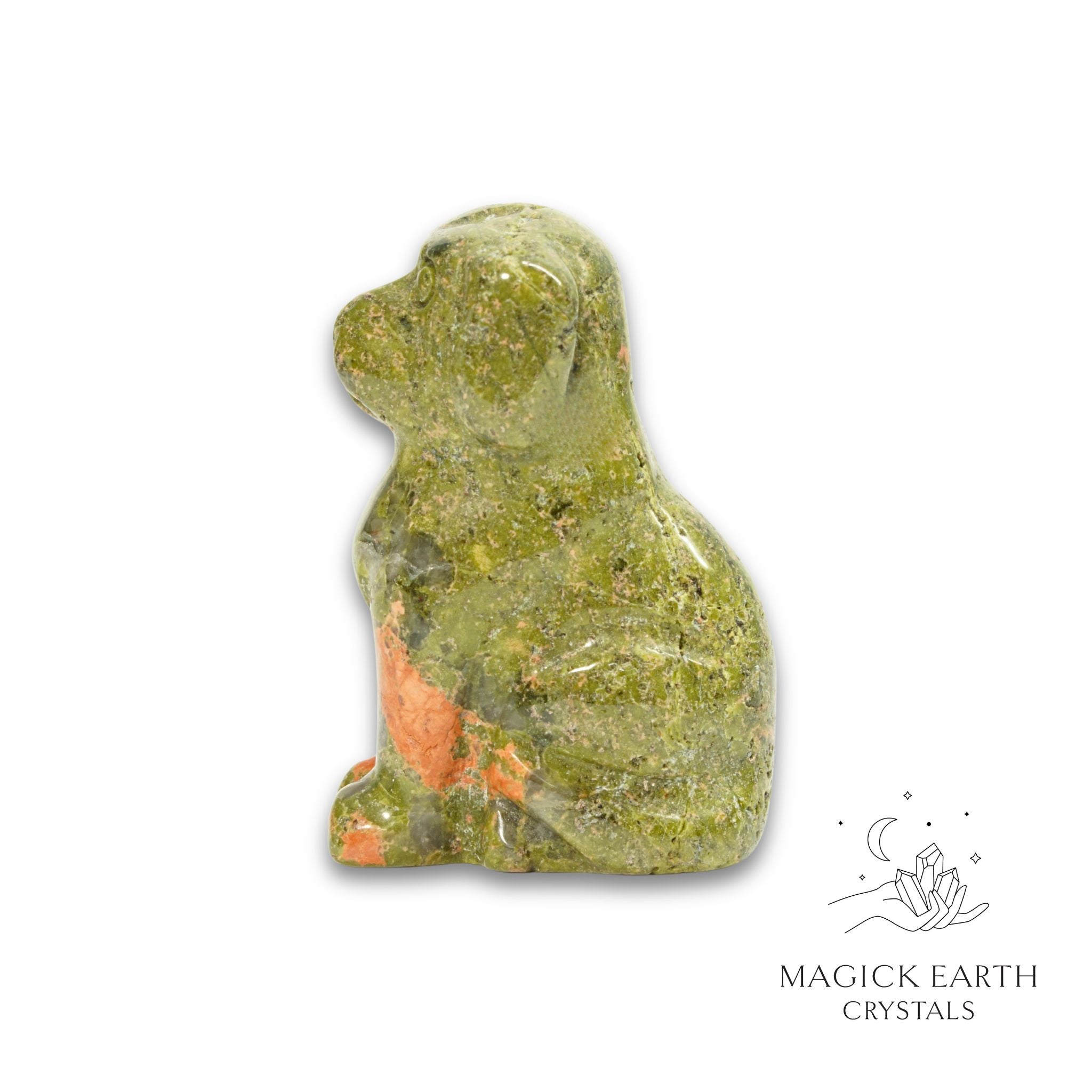 Natural Unakite crystal dog figurine view b