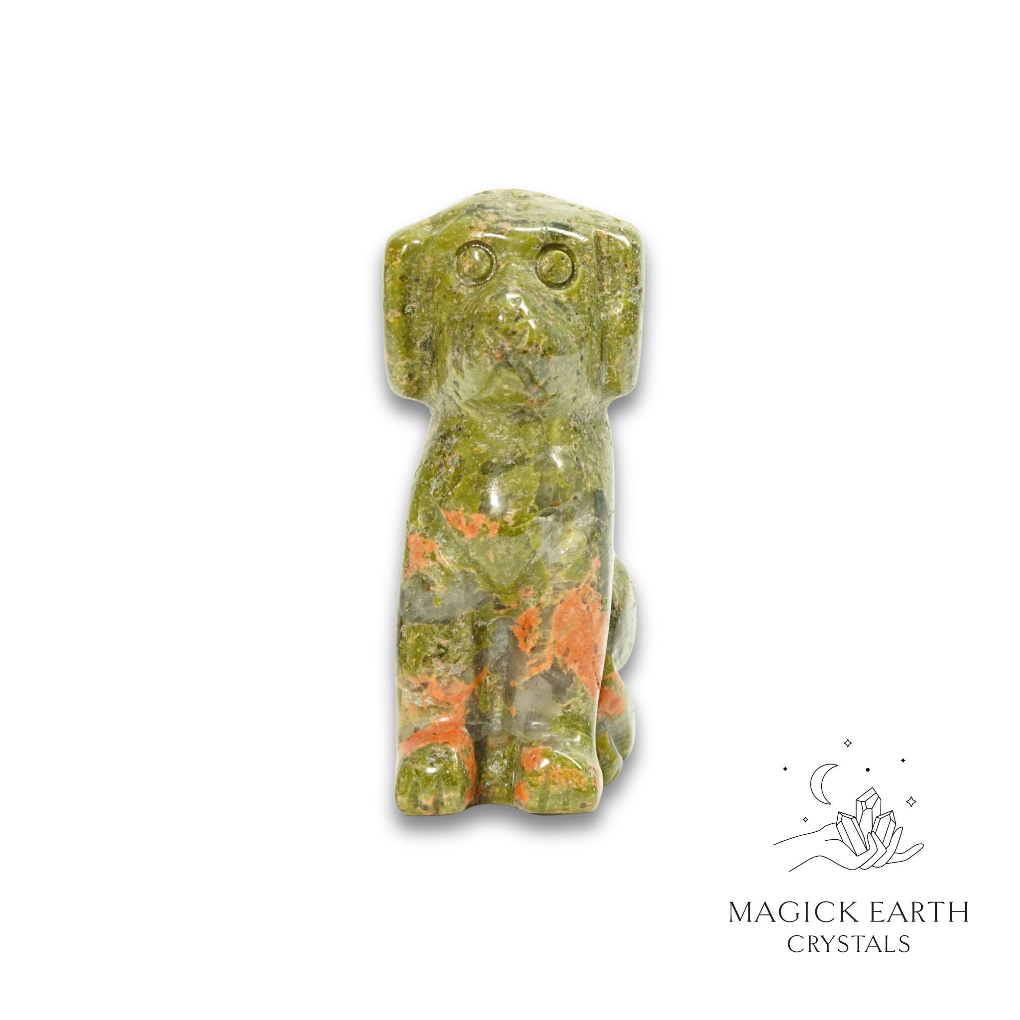Natural Unakite crystal dog figurine view c