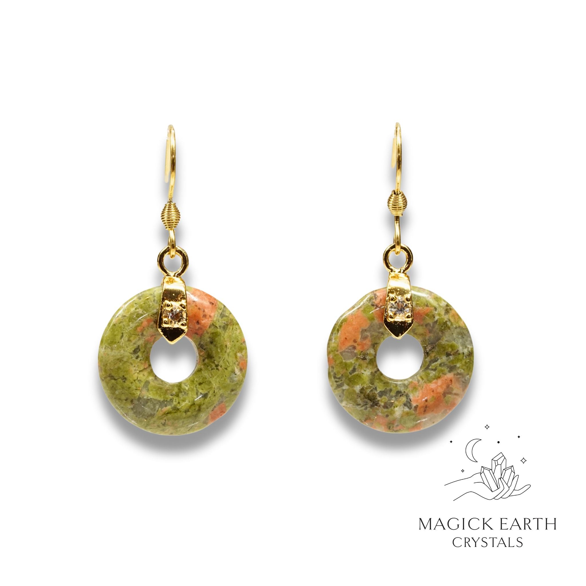 Natural Unakite crystal donut earrings view a