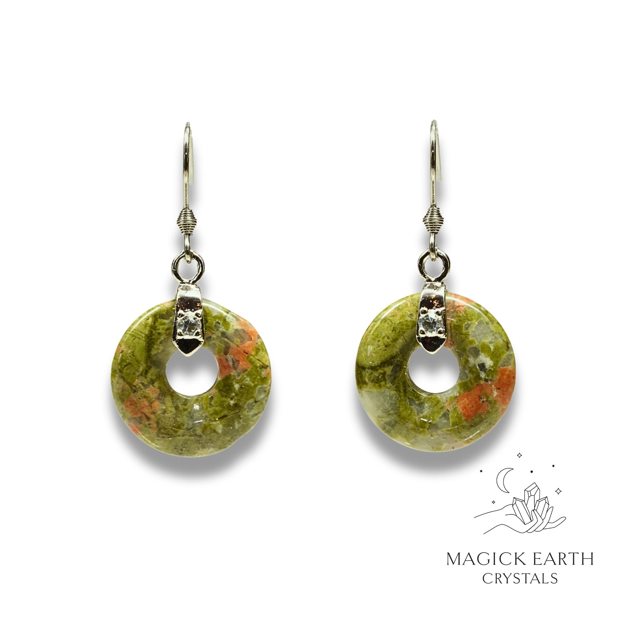 Natural Unakite crystal donut earrings view b
