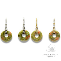 Natural Unakite crystal donut earrings view c