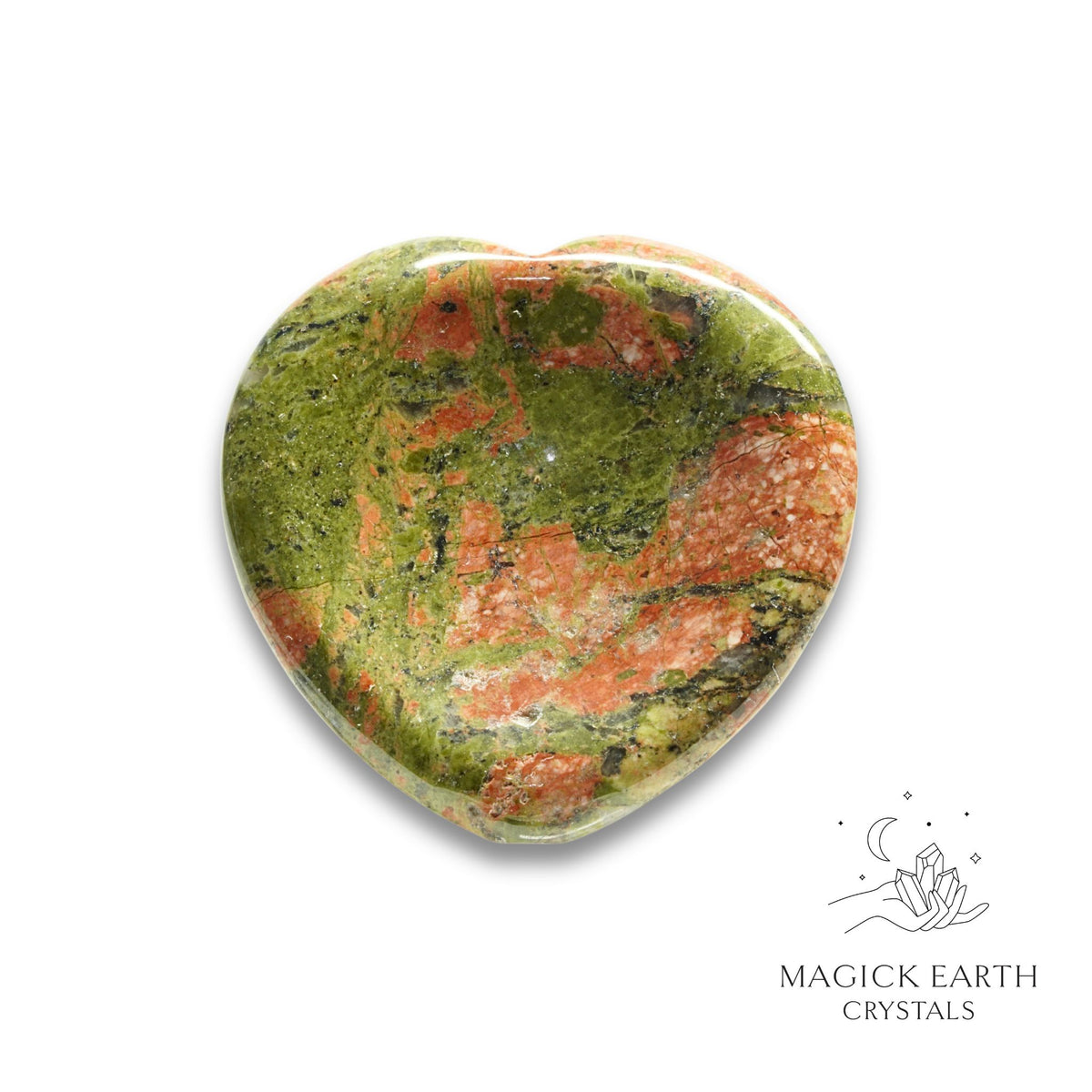 Natural Unakite heart thumb stone view a