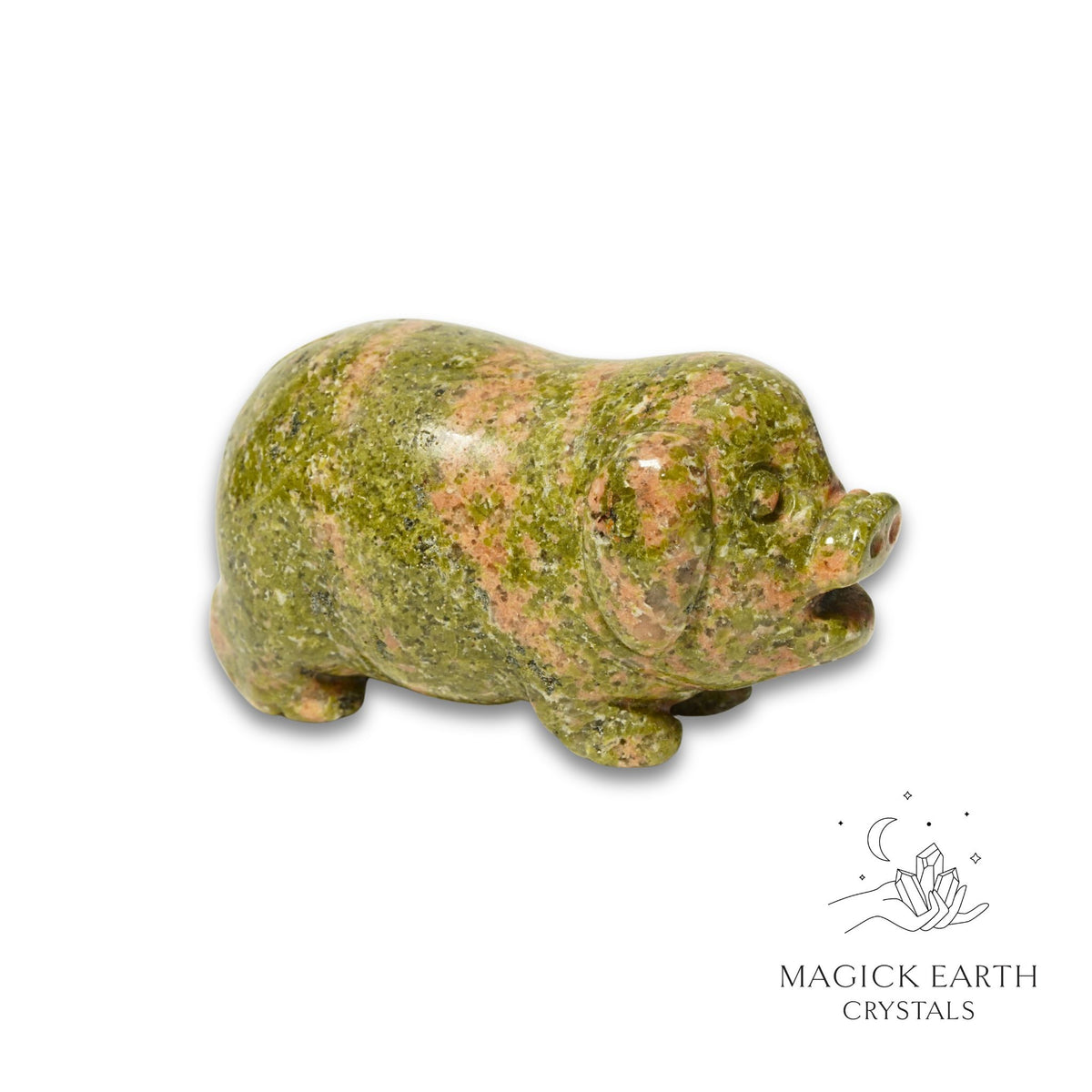 Natural Unakite crystal pig figurine view a
