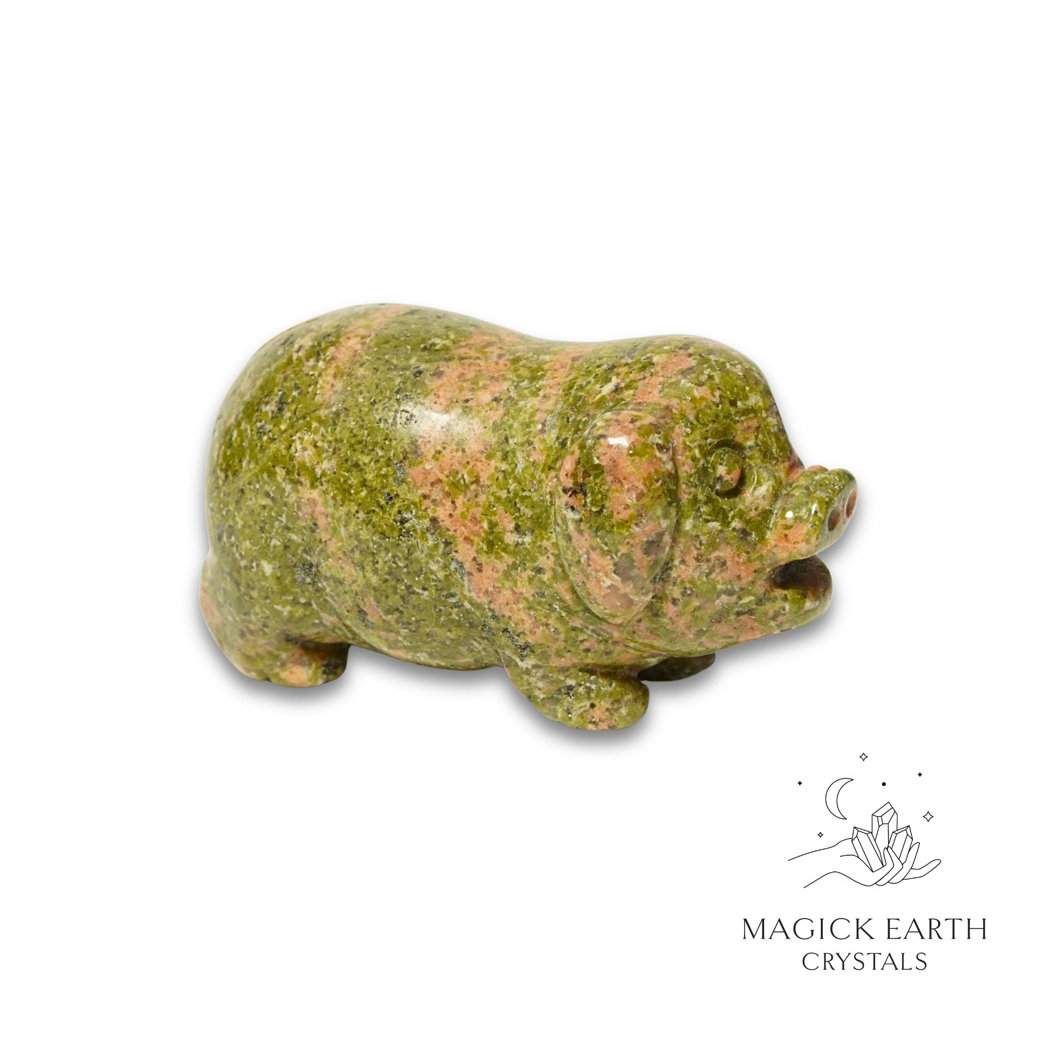 Natural Unakite crystal pig figurine view a