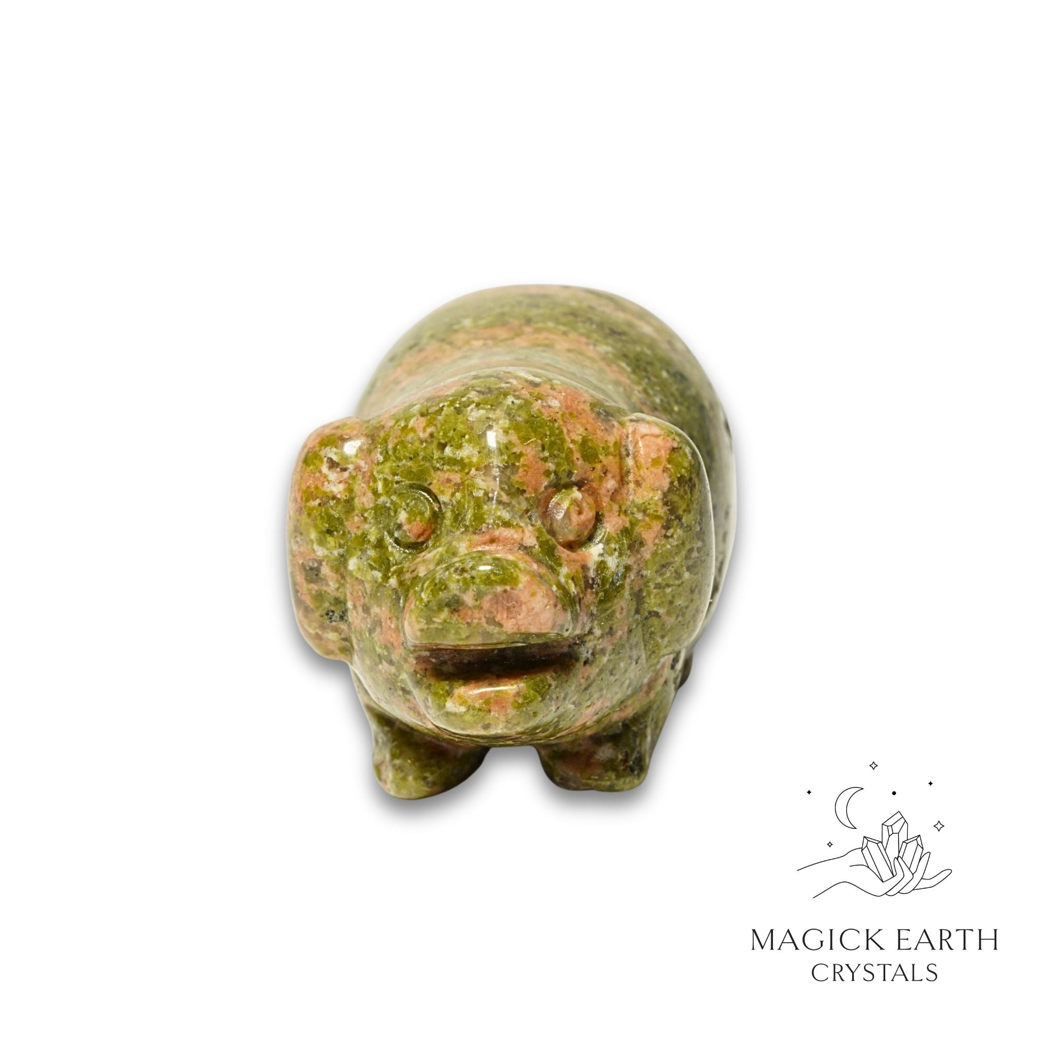 Natural Unakite crystal pig figurine view c