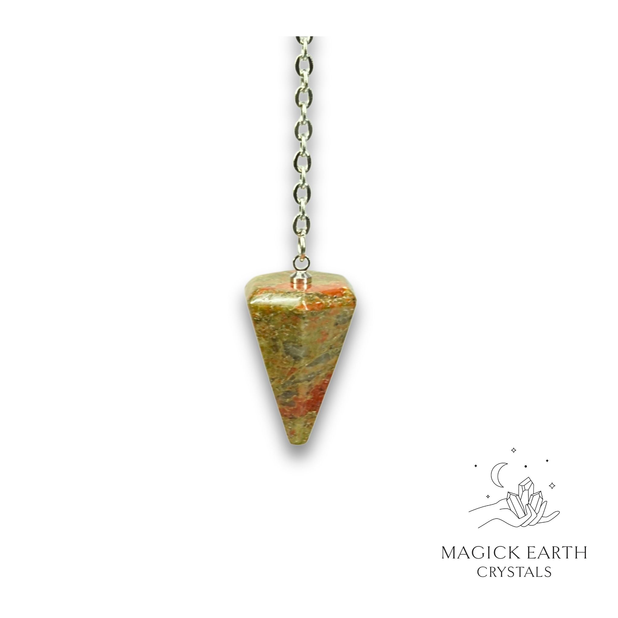 Natural Unakite crystal small cone pendulum view b