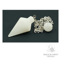 Natural White Jade spire crystal pendulum view a