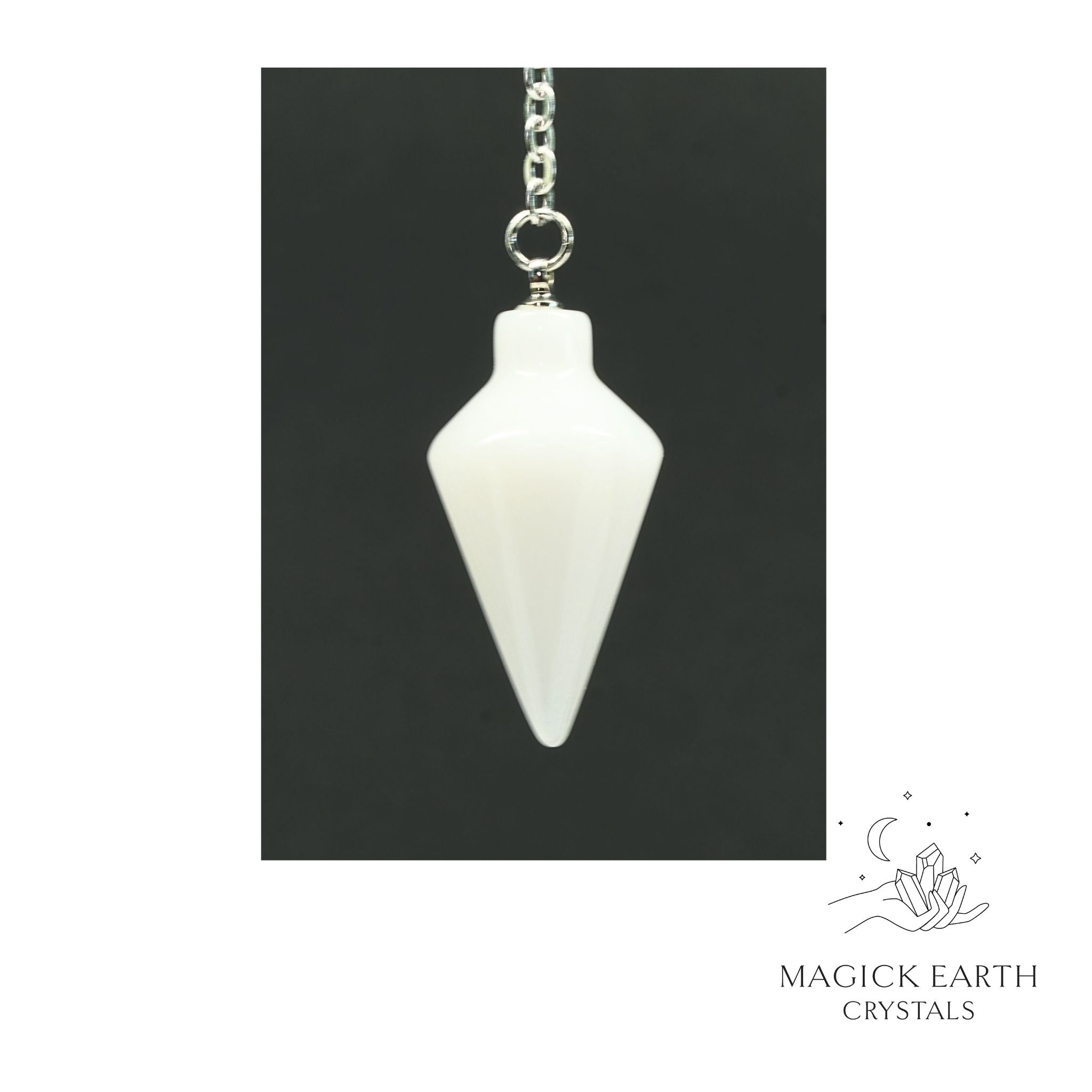 Natural White Jade spire crystal pendulum view b