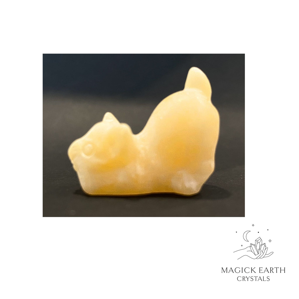 Natural Yellow Jade crystal crouching cat figurine view a