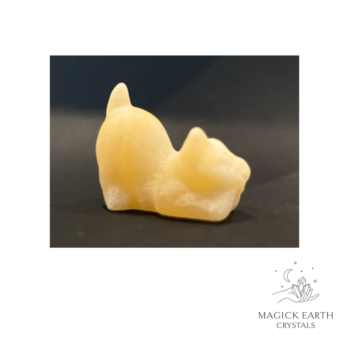 Natural Yellow Jade crystal crouching cat figurine view b