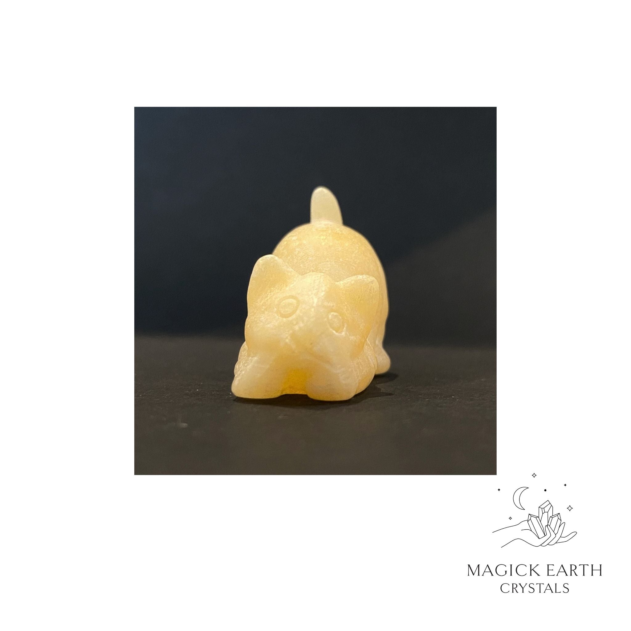 Natural Yellow Jade crystal crouching cat figurine view c