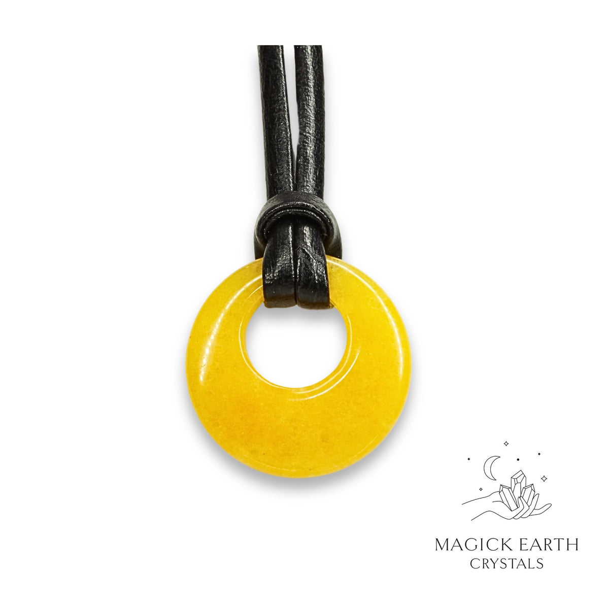 Natural Yellow Jade crystal offset donut pendant