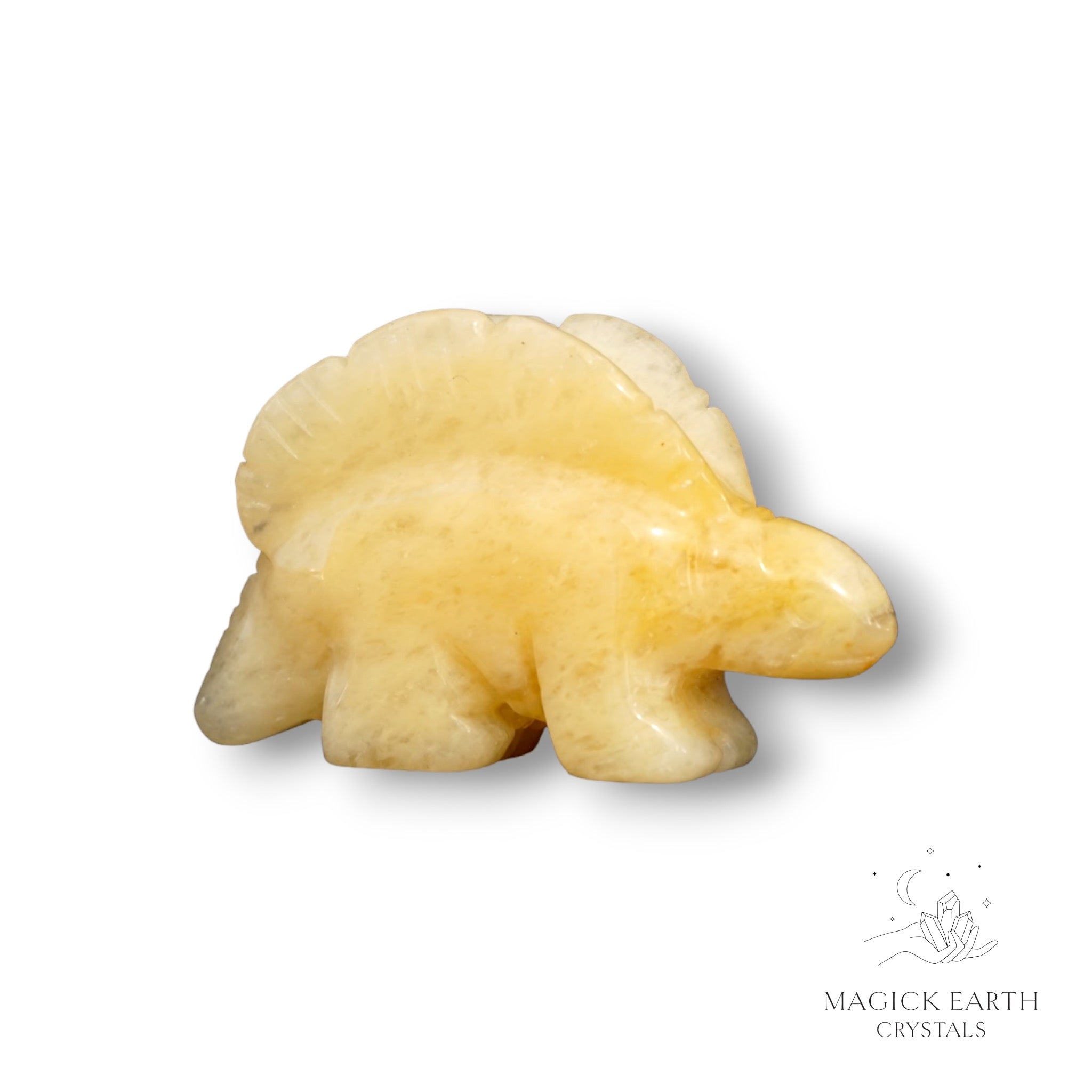Natural Yellow Jade crystal stegosaurus figurine view a