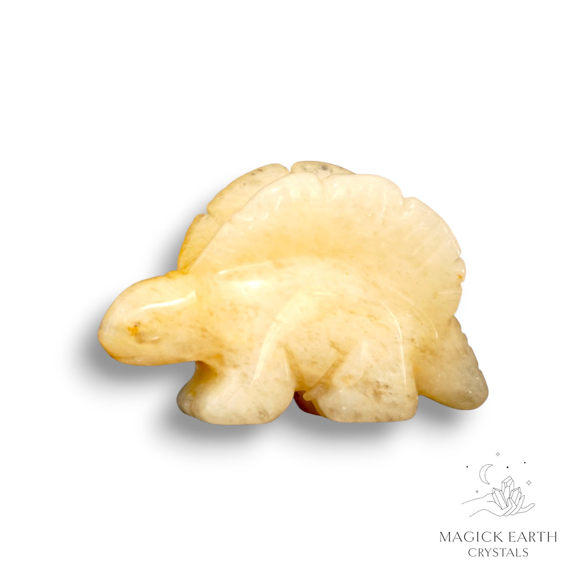 Natural Yellow Jade crystal stegosaurus figurine view b