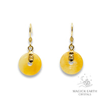 Yellow Jade Donut / Pi Earrings With Gold For Balanced Confidence