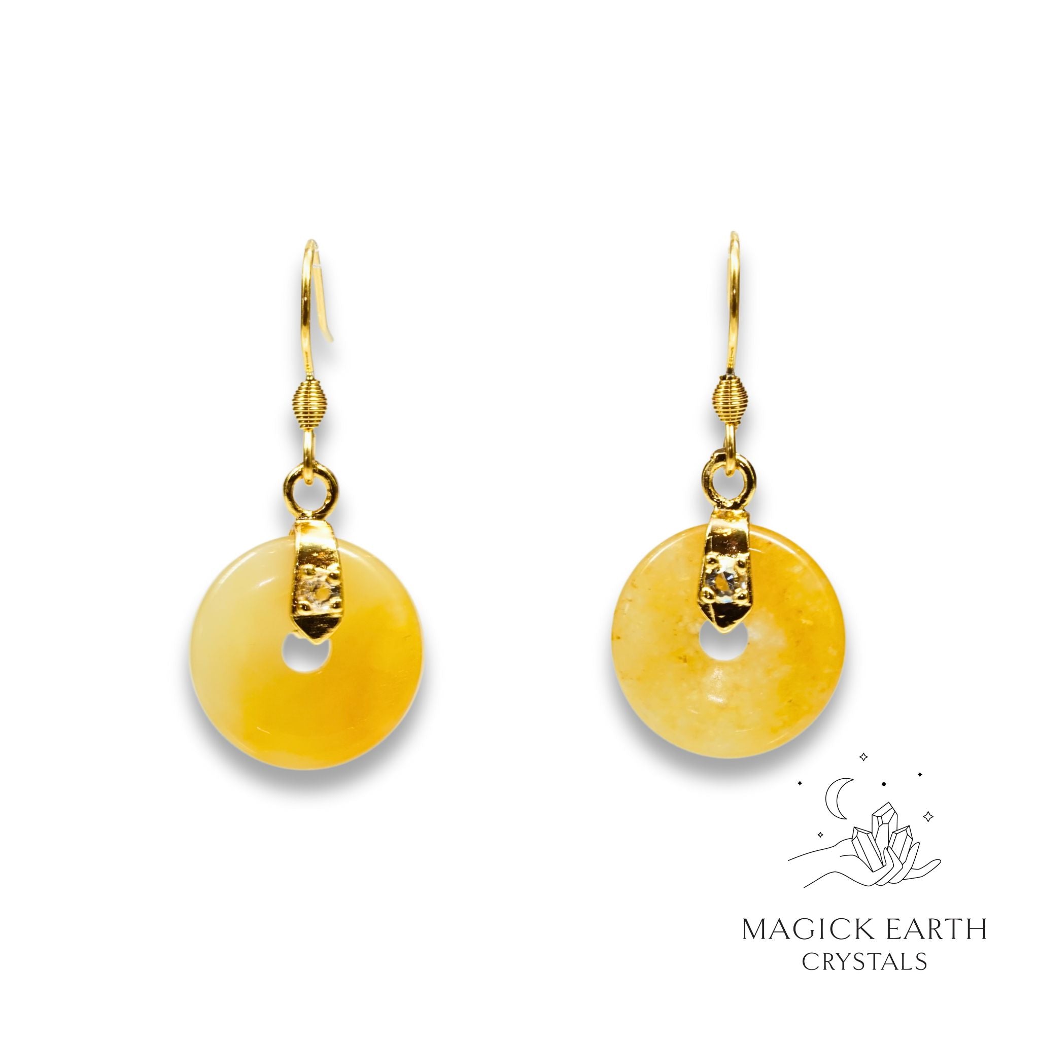 Yellow Jade Donut / Pi Earrings With Gold For Balanced Confidence