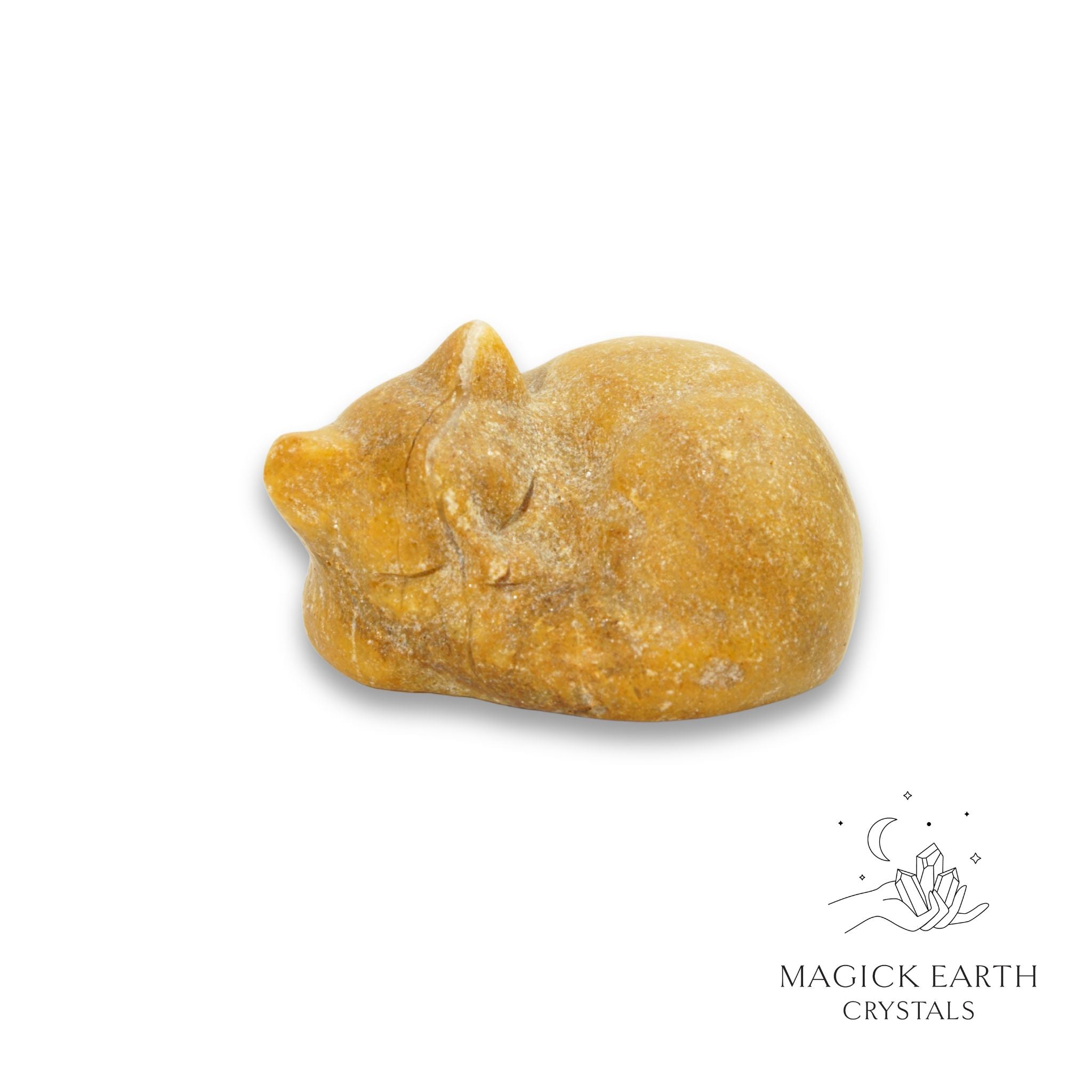 Natural Yellow Jade sleeping cat figurine view a