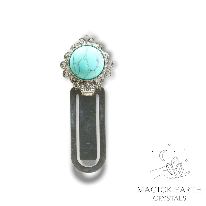 Howlite (Dyed) Bookmark With Crystal Gemstone Cabochon Platinum Finish