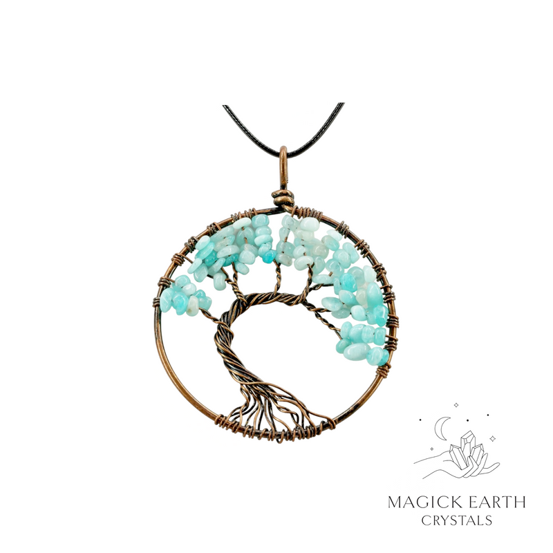 Amazonite chip tree of life pendant with  copper finish