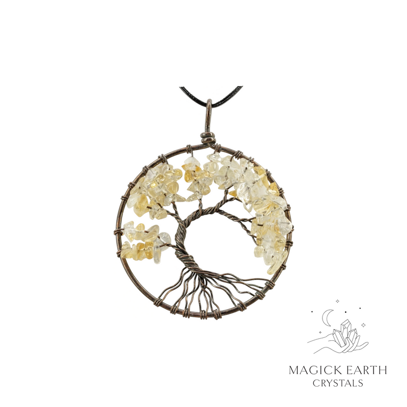 Citrine crystal chip tree of life pendant with copper finish