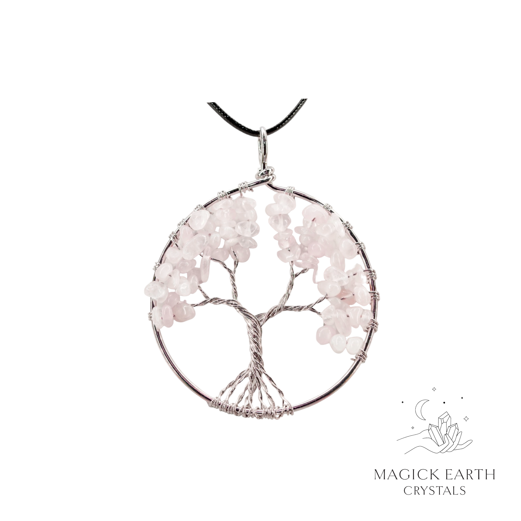 Rose Quartz Crystal Chip Tree of Life Pendant Magick Earth