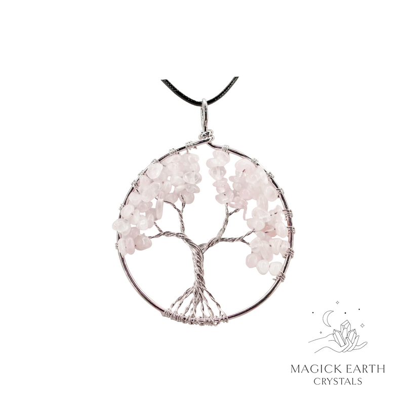 Rose quartz tree of life necklace deals