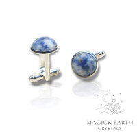 Blue Spot Jasper Crystal Gemstone Cabochon Cufflinks With Silver Finish