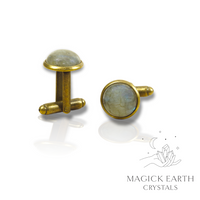 Labradorite Crystal Gemstone Cabochon Cufflinks With Antique Bronze Finish