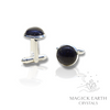 Blue Goldstone Crystal Gemstone Cabochon Cufflinks With Silver Finish