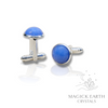 White Jade (Dyed Blue) Crystal Gemstone Cabochon Cufflinks With Silver Finish