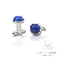 Lapis Lazuli Crystal Gemstone Cabochon Cufflinks With Silver Finish