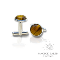 Tiger Eye Crystal Gemstone Cabochon Cufflinks With Silver Finish