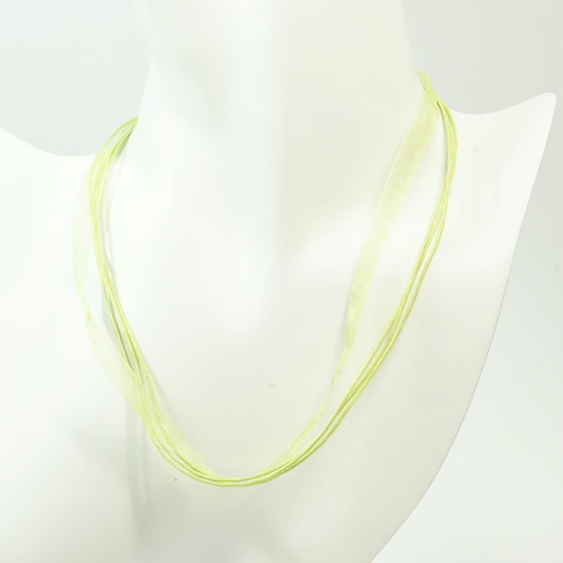 Waxed Cotton Cord and Sheer Ribbon Necklace with Platinum Findings in Assorted Colours