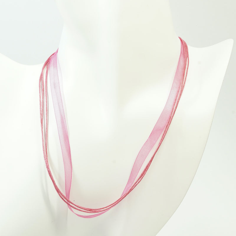 Waxed Cotton Cord and Sheer Ribbon Necklace with Platinum Findings in Assorted Colours