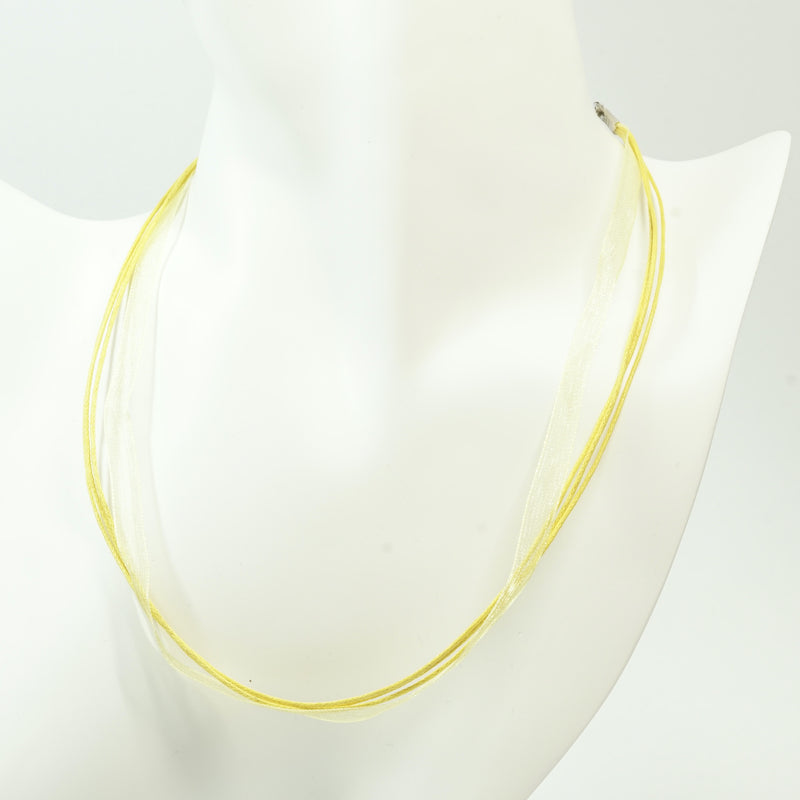 Waxed Cotton Cord and Sheer Ribbon Necklace with Platinum Findings in Assorted Colours